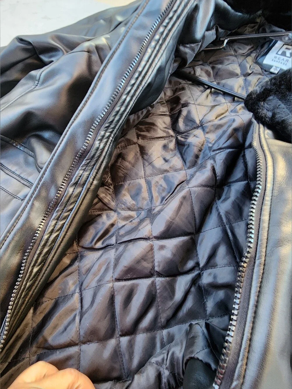 Rampage Black Faux Leather Coat with Faux Fur Collar Preowned